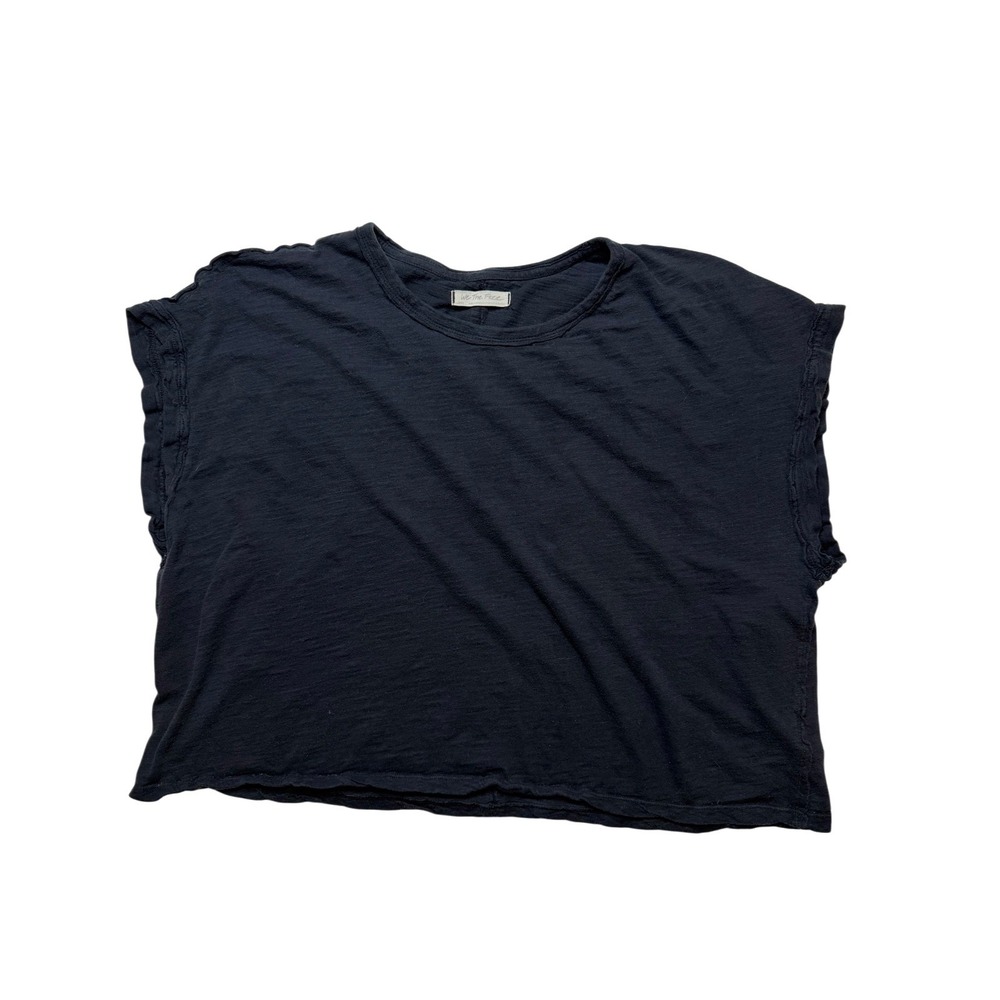 We The Free Free People Black Boxy Cropped Short Sleeve Tee Shirt Large
